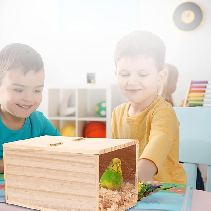 Bird Nesting Box Parakeet Parrot Breeding Nest Wooden Acrylic Transparent Bird House with Small Nest for Small Parrot Conure Lovebirds (Large)