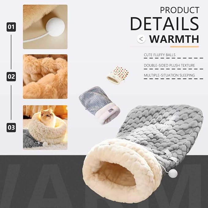 Cat Winter Sleeping Bag Soft Warm Cozy Pet Bed Sack for Indoor Cats or Small Dogs Durable Washable Sleeping Pad (Bron, Large)