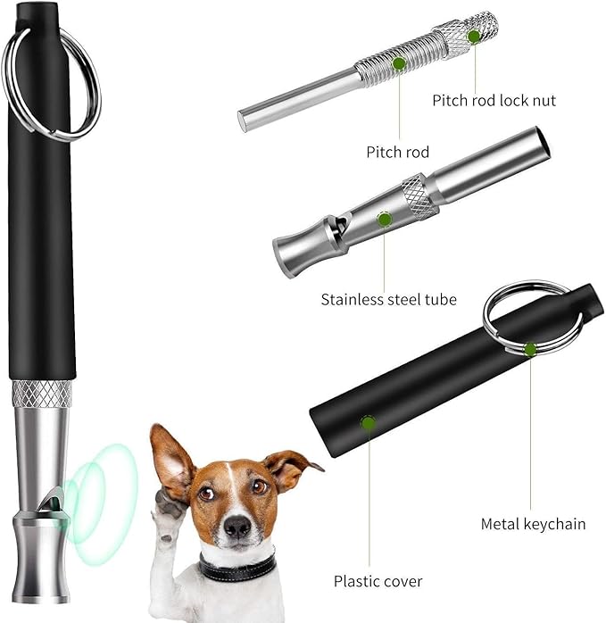 Dog Whistle to Stop Barking, Adjustable Pitch Ultrasonic Training Tool Silent Bark Control for Dogs-2 Free Lanyard Strap with Pack of 2 PCS Pet Whistle