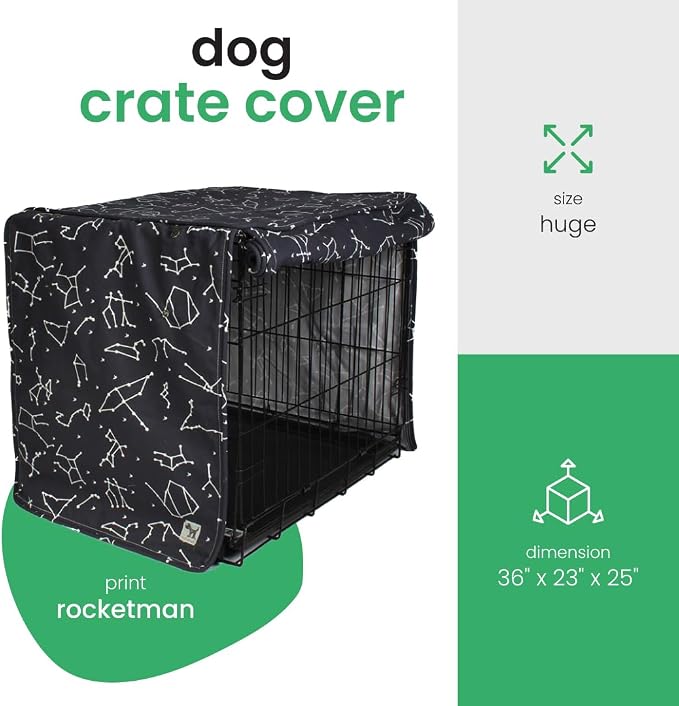 Molly Mutt Rocketman Dog Crate Cover, 100% Cotton Canvas Cover with 2 Roll-Up Panels, Ideal for Dog or Cat Crate, Durable, Washable, and Free of Harmful Chemicals, 36" x 23" x 25"