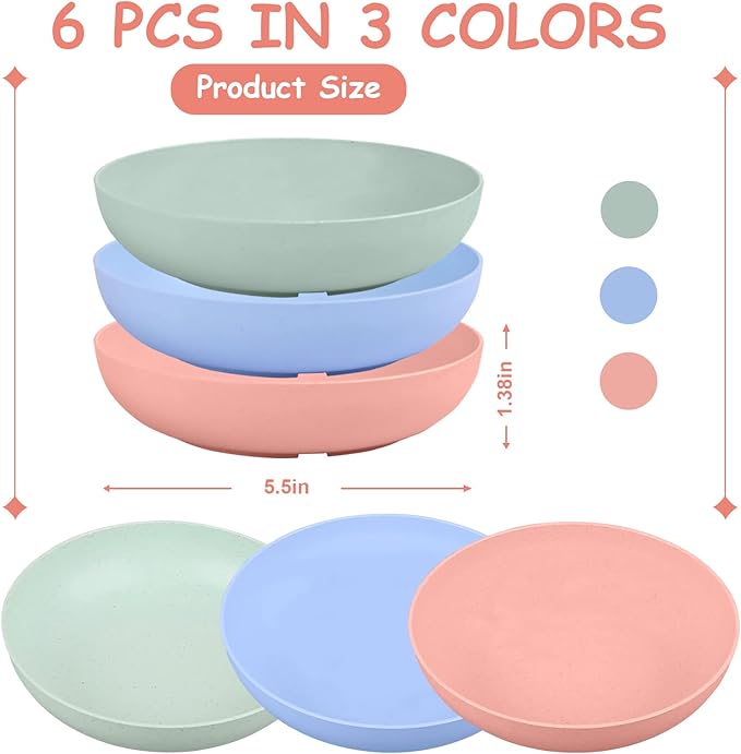 6-Pieces Whisker Fatigue Cat Bowl - 5.5 Inch Shallow Cat Food Dish Wide Cats Wet Feeding Bowls, PET Plate for Kittens and Short Legged Cats (Type-A Normal Bowls)
