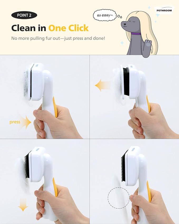 PETHROOM Self-Cleaning Slicker Brush for Dogs & Cats – Gentle Grooming & Deshedding Tool, Removes Mats & Tangles, Skin-Friendly Coated Tips, One-Touch Hair Removal Button