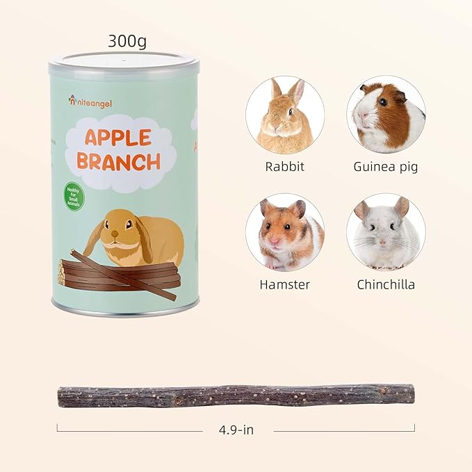 Niteangel Apple Sticks Natural Chew Toys for Rabbits, Chinchilla, Guinea Pigs, Hamsters and Other Small Animals (Apple Twig)