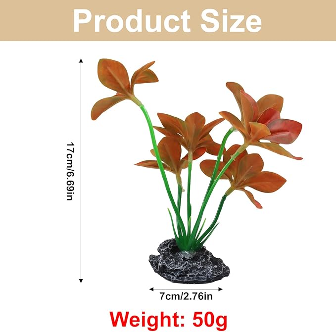 Aquarium Plants Fish Tank Decorations 6.69 Inch Artificial Plastic Plants with Weighted Base, Soft Silk Leaves Realistic Design for Betta Fish Reptile Tank Habitat Decor (Red Type-A)