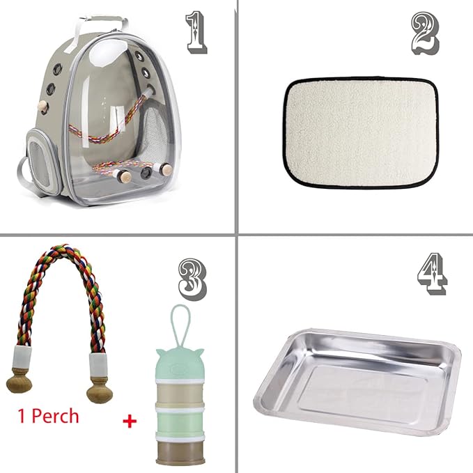 Bird Traval Carrier Cage, Clear Space Capsule Astronaut Backpack to Carry Parakeet Cockatiel Parrot with Metal Tray Wood Perch, Vet Transport School Bag