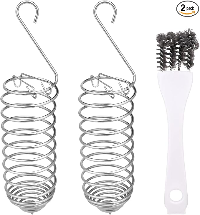 2pcs Millet Spray Holder for Parrots with Cleaning Brush, Stainless Steel Millet Holder Bird Food Feeder Basket for Pet Parakeet Cockatiel Conure Foraging Chew Accessories Supplies