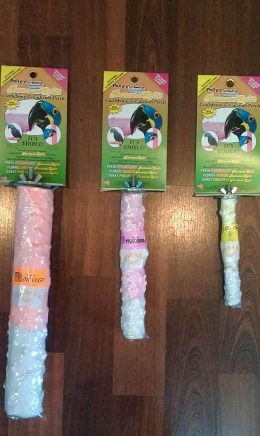 Polly's Edible Cuttlebone Calcium Bird Cage Perch for Budgies, Parakeets, Amazons, Blue & Golds, Macaws and Cockatoos.… (Variety, Medium)