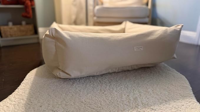Rectangular Natural Cotton Canvas Dog Bed with Raw Cotton Insert – Eco Friendly Pet Bed with Removable Washable Cover, Breathable Cushion for Dogs & Cats (Natural, Large 36" × 24" × 8")