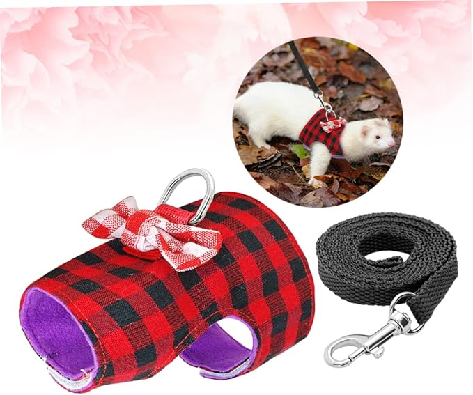 BESPORTBLE Lovely Pet Leash Breathable Mesh Fabric Vest for Small Animals for Hamsters and Guinea Pigs Red Grids