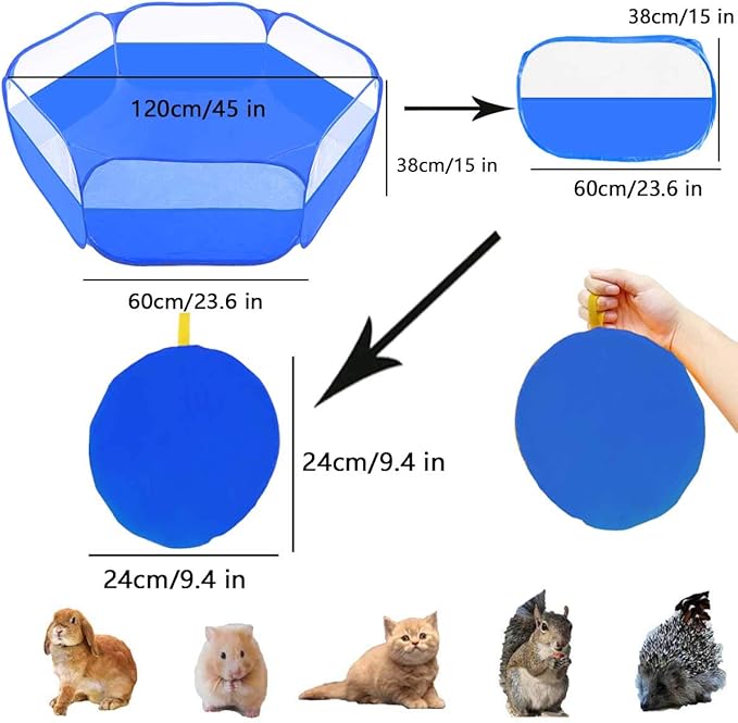 Small Animals Tent,Reptiles Cage,Breathable Transparent Pet Playpen Pop Open Outdoor/Indoor Exercise Fence,Portable Yard Fence (Upgrade Blue)