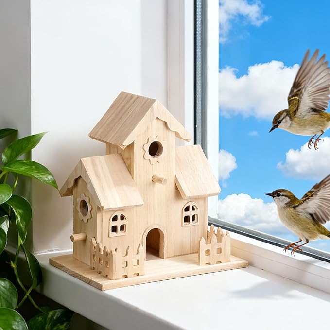 Toddmomy Solid Wooden Bird Nest Box 7.87X4.92X7.87In Unfinished Hanging Birdhouse for Garden Patio Home Decor and Small Pets Sleeping Nest