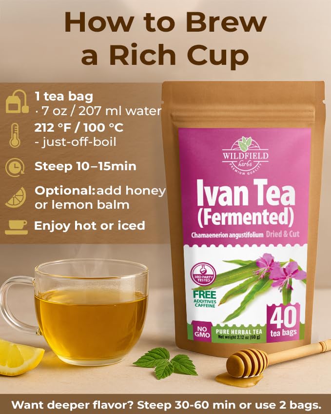 40 Bags Ivan Tea Siberian Fireweed Tea Herb Blooming Sally (Chamerion Angustifolium) - Ivan Chai 40 Count 1.5 g Bags Epilobium Angustifolium Иван Чай