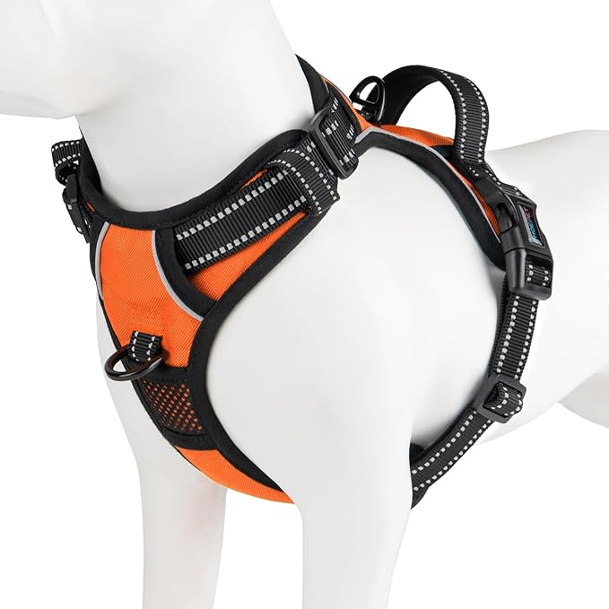 PHOEPET No Pull Dog Harnesses for Small Puppies Reflective Adjustable Front Clip Vest with 2 Metal Leash Clips and Soft Handle(XS, Orange)