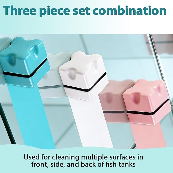 MiOYOOW Magnetic Fish Tank Cleaner, 3PCS Dual-Surfaces Mini Aquarium Algae Scraper Brush with Rectangular Right-Angle Design for Glass Freshwater Saltwater Tank