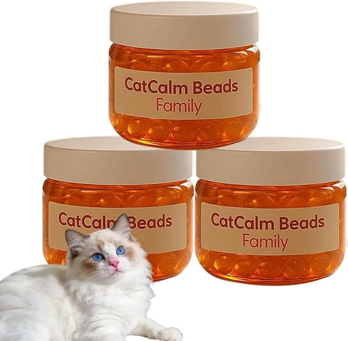 Cat Calm Beads Family, Cat Calming Diffuser Gel Non Plug in, 3 Pack Cat Anxiety Relief, Lasting 2 Months, Downtime More Peaceful for Pets and Owners Alike. (3pc)