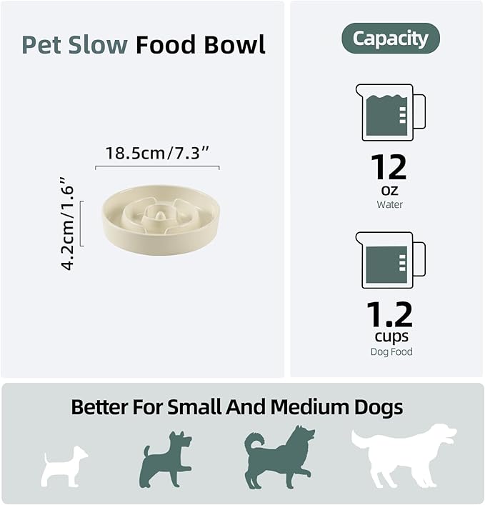 Havniva Ceramic 1.2 Cup Slow Feeder Dog Bowl for Medium and Small Breed, 7.3inch Puzzle Dog Food Dish, Anti-Gulping, Stop Bloat, Preventing Choking (Single Bowl-Light Yellow)