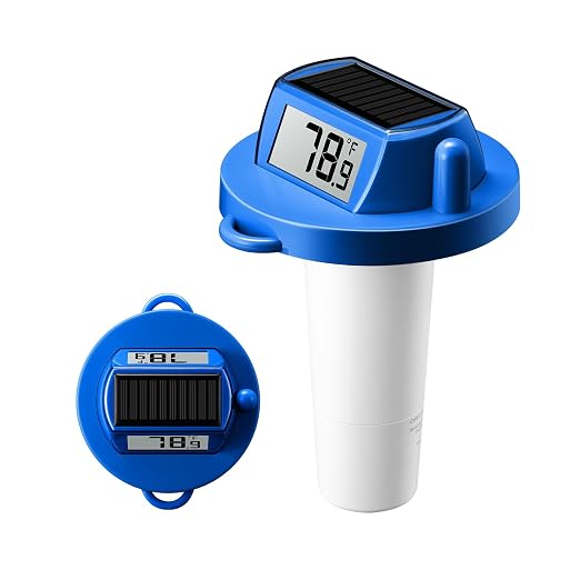 Pool Thermometer Floating, Digital Swimming Pool Thermometer, IPX8 Waterproof with Double Sided Display for Pond, Hot Tub, Aquarium (Solar Powered, Dark Blue)