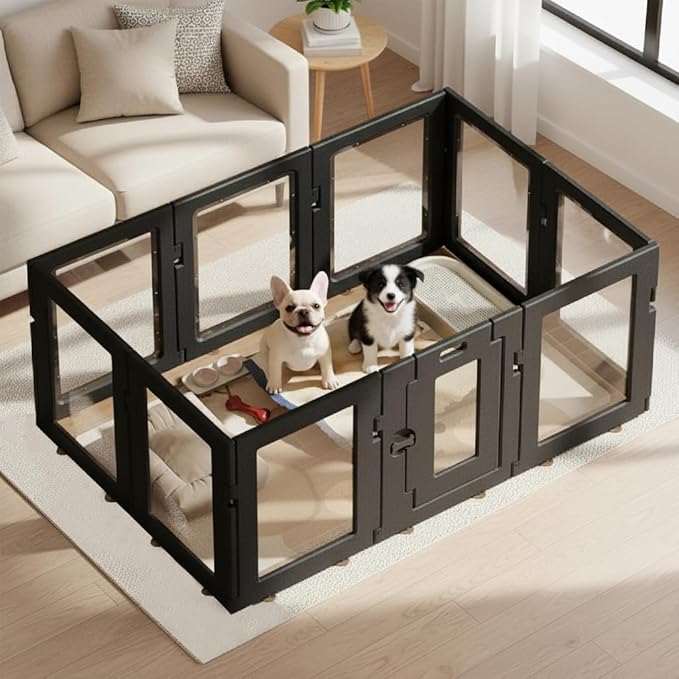 Clear Acrylic Dog Playpen 2 PCS, 2 Panels, Includes 1 Gate & 1 Panel, Pink