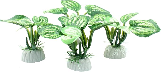 Soft Aquarium Plants Betta Fish Tank Decorations, Green, 2 Inch | Betta Leaf Pad, Silk Plastic Artificial Plants, 4Pcs Set, Reptile Tank Decor