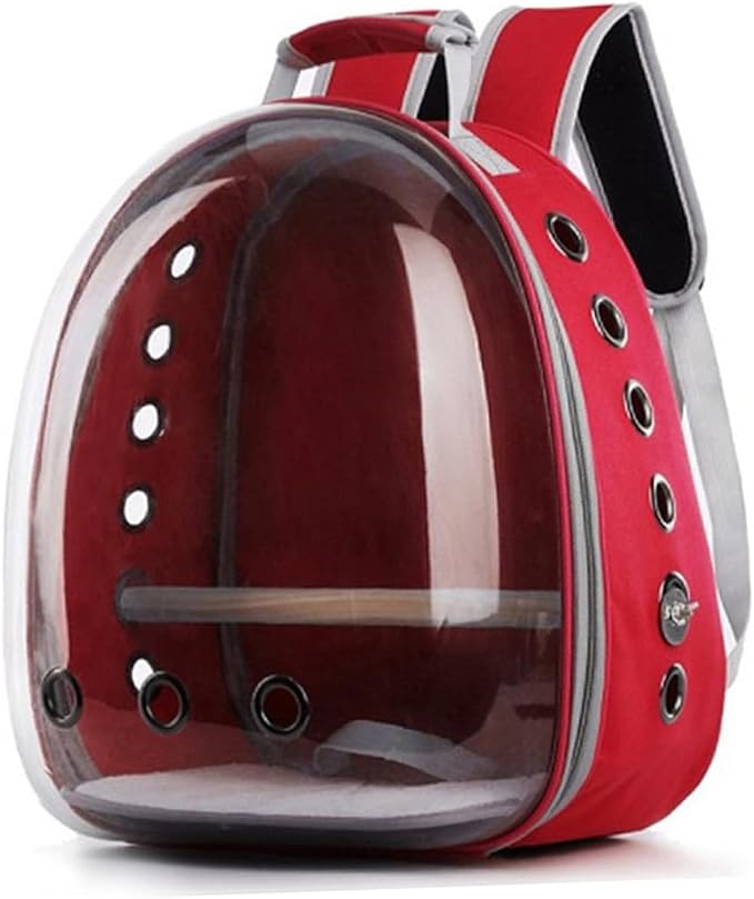 Portable Parrot Backpack Carrier Breathable Space for Outdoor Use Includes Wooden Bar for Birds Red