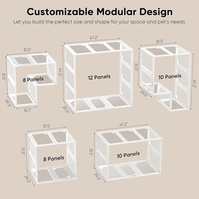Clear Acrylic Dog Play Pen Indoors 30", 8 Panels Transparent Puppy Playpen with Door for Small Dogs Puppies, Modular Plastic Pet Playpen Cage Fence Crate for Cat Kitten Rabbit, White
