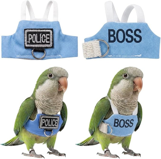 2 Pack Bird Flight Suit Vest, Adjustable Parrot Harness Clothes with Cute Design, Anti-Bite Outdoor Training Outfit for Parakeet, Cockatiel, Conure, Quaker, Budgie (L,Without Leash)