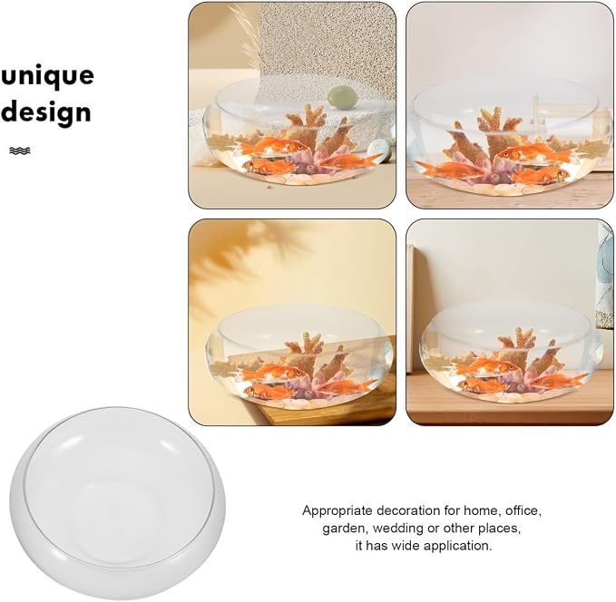 VOSAREA Clear Glass Fish Bowl 9.84 X 9.84 X 3.93 in Shallow Fish Tank Desktop Glass Flowerpot Aquatic Plant Bowl for Goldfish Hydroponic Vase Home Office Garden Wedding Decor