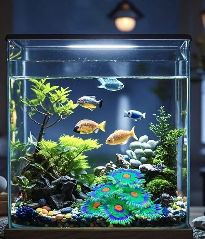 ZtohPyo Glowing Effect Fish Tank Aquarium Decorations, Artificial Silicone Plants Ornaments for Fish Tank Landscape Decor Glow in The Dark Soft Anemone for Small Fish Bowl Decor