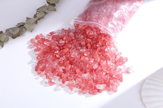 QINJIEJIE 0.9Lbs Cherry Quartz Crystal Chips Rocks for Plant Bulk Decorative Aquarium Gravel Stones Terrarium Sand Small Turtle Rocks Fish Tank Pebbles Decor Vase Filler for Planter