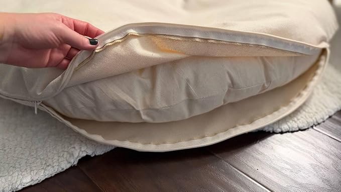 Natural 100% Cotton Canvas Round Dog Bed Cover Eco Friendly Durable Pet Bedding Dog Cushion Covers with Zippers Machine Washable Covers (Beige, XX Large 50 Inches)