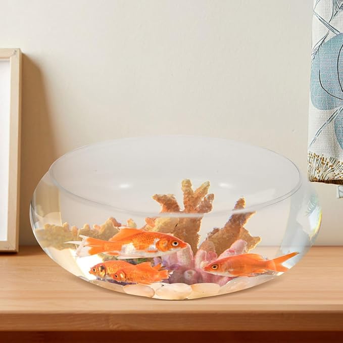 VOSAREA Clear Glass Fish Bowl 9.84 X 9.84 X 3.93 in Shallow Fish Tank Desktop Glass Flowerpot Aquatic Plant Bowl for Goldfish Hydroponic Vase Home Office Garden Wedding Decor