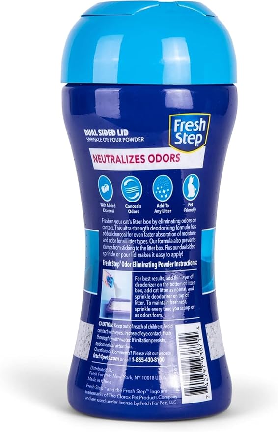 Fresh Step Litter Box Charcoal Odor Eliminator Powder, Cat Litter Deodorizer Additive to Help Absorb and Control Strong Litter Box Odors for Cleaner Smelling Homes, 15 Oz - 2 Pack