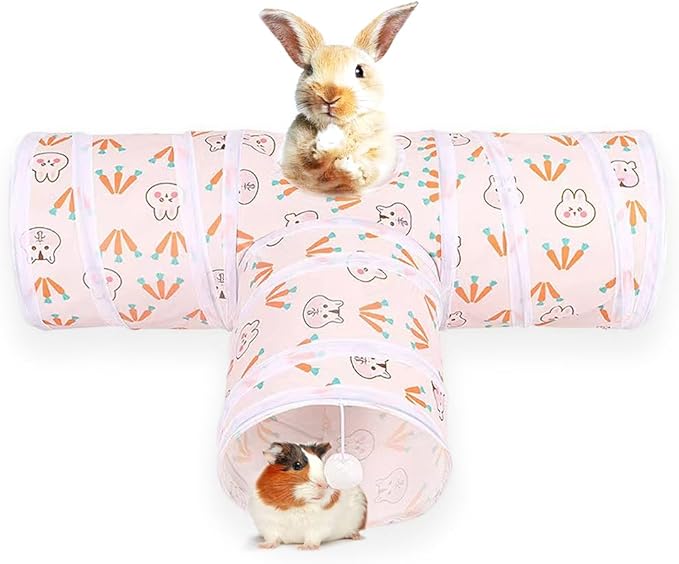 3 Way Washable Hideout Toys, Small Pet Tunnels and Tubes for Baby Rabbit Ferret Hamster Chinchilla Hedgehog Hiding and Resting (White)