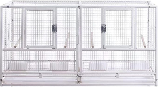 1F/2F/3F Stackable Center Divided Breeder Breeding Bird Flight Double Rolling Cage for Aviaries Canaries Cockatiels Lovebirds Finches Budgies Small Parrots. (White Vein, Cage Without Stand)