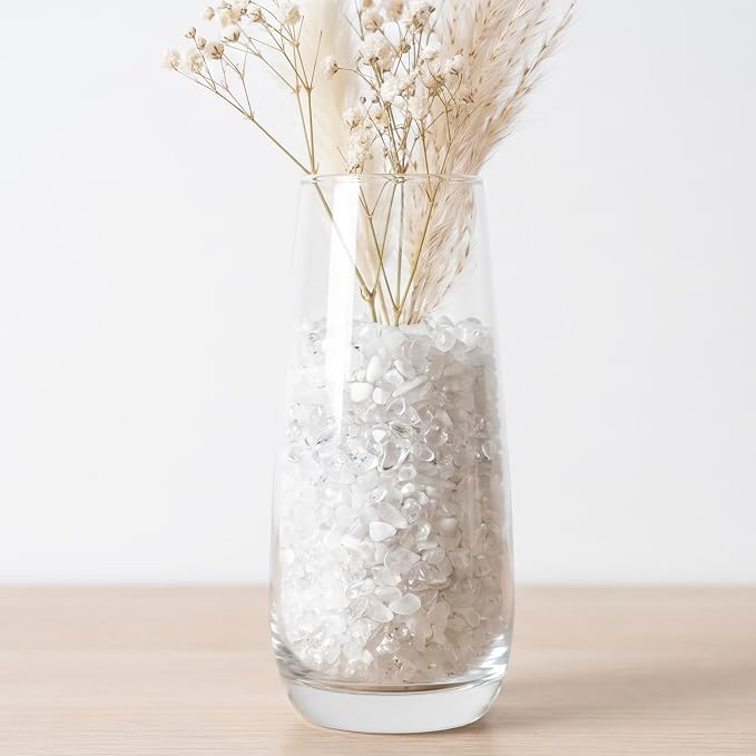 1LB Crystal Chips Stone Clear Quartz 3-5mm Mini Decorative Rock | Crushed Crystal Quartz Bulk,Irregular Polished Rocks for Fish Tank,Vases Filler,Succulent Plants Decor,Aquarium Gravel Rocks