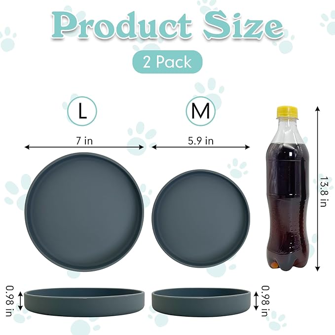 Silicone Cat Food Bowls Shallow Cat Dishes 5.9in Wide Pet Plates Set of 2 Small Flat Dog Saucer Bowl Cute Whisker Fatigue Kitten Feeding Dish for Dry & Wet Food (Round Dark Grey)