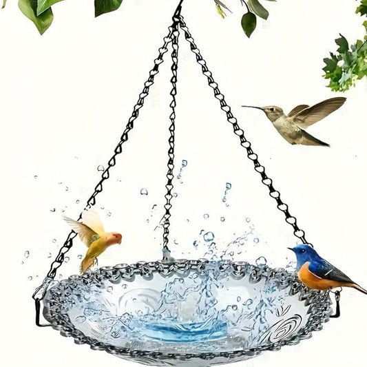 Hanging Bird Bath and Feeder - Outdoor Bowl, Garden Plate, Tray for Patio, Backyard Decor - Gift for Bird Lovers (Gray)