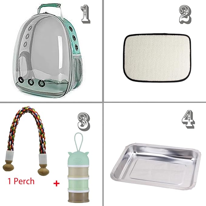Bird Traval Carrier Cage, Clear Space Capsule Astronaut Backpack to Carry Parakeet Cockatiel Parrot with Metal Tray Bird Feeder Wood Perch, Vet Transport School Bag