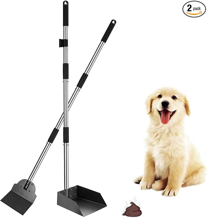 SCENEREAL Dog Pooper Scooper for Yard - Tray & Spade Set, Long Handle Metal Detachable Poop Scooper for Large Medium Small Dogs, Pet Waste Removal Scoop with No Bending for Outdoor Grass, Dirt Gravel