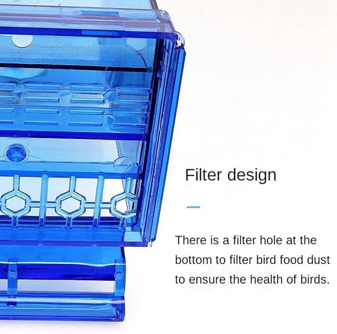 No Mess Bird Feeder for Cage,Automatic Parrot Feeder Cage Accessories,Transparent Parakeet Seed Container Food Feeder Drinker for Cage,No-Spill Transparent Bird Feeder (Blue*2)