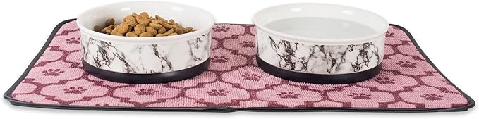 Bone Dry Pet Bowl Collection Ceramic Set, Medium, Marble, 2 Count White