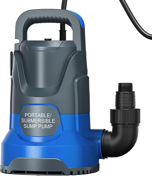 Sump Pump Submersible 1HP 3700GPH Utility Water Pump Portable Transfer Electric Water Sump Pumps with 8 Accessories for Swimming Pool Draining Hot Tub Pond Basement