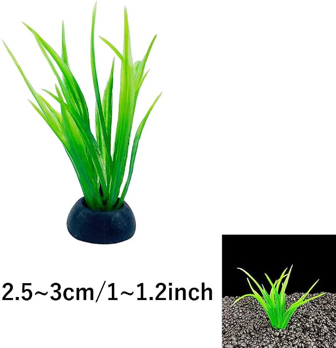 Aquarium Plant Fish Tank Decoration 20 Pieces Small/1" Tall Plastic Artificial Plant Goldfish Hidden Mini Grass Set (Green-B)