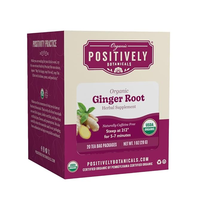 Organic Positively Botanicals Company, Ginger Root Herbal Tea Bags, 20 Count