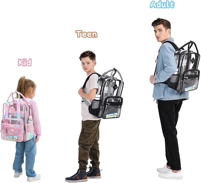 MOONBABY Small Clear Backpack for School Transparent Bookbag for Kids Heavy Duty PVC See Through Backpack Stadium Approved