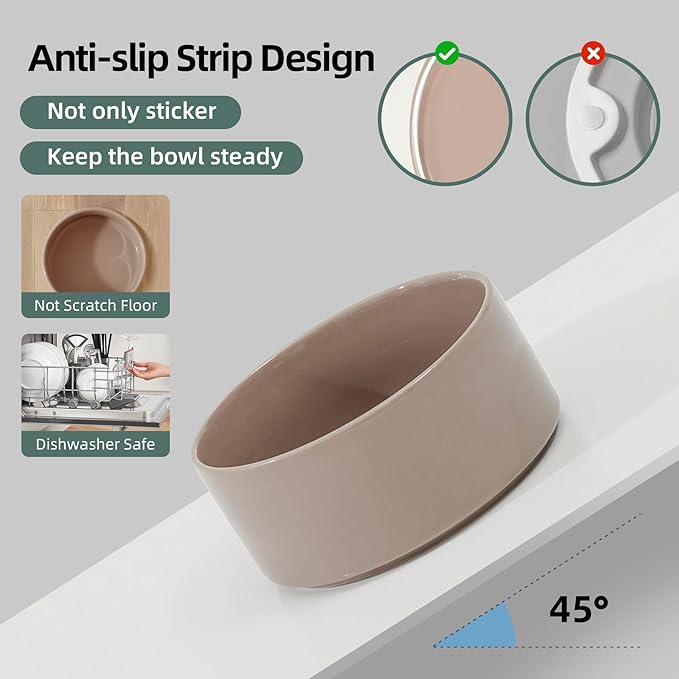 Havniva Ceramic 8.2inch Raised Dog Bowl with Stand for Large - Breed Dogs, Pet Food and Water Feeder(Single Bowl with Stand - Brown Coffee)