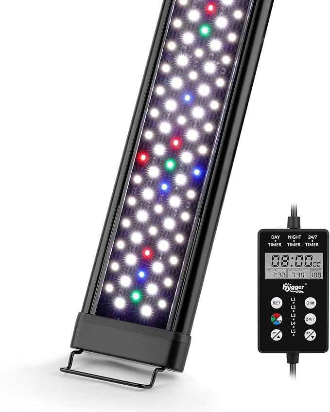 hygger Custom Full Spectrum Aquarium LED Light Daylight-Moonlight & 24/7 Mode, Adjustable Brightness 8 Colors Fish Tank Light for 36-42 Inches Planted Aquarium Light