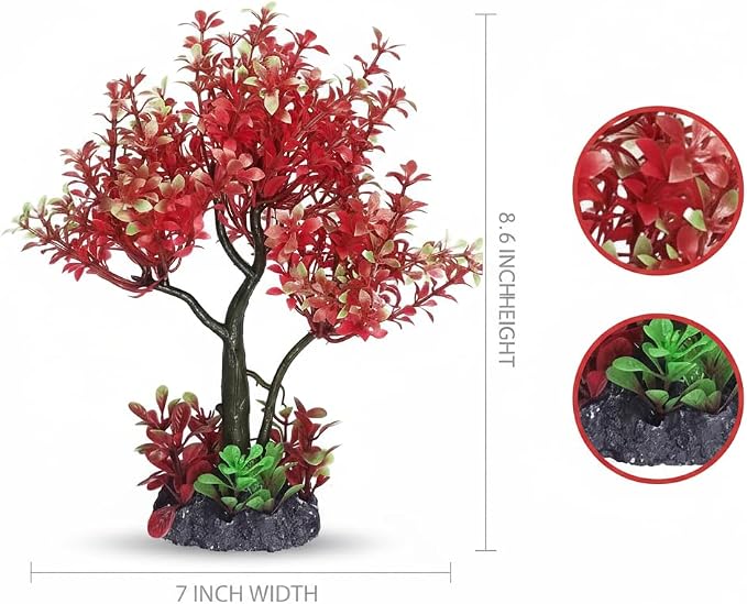 Mipukbay Aquarium Plants Tree - Red & Green Artificial Plastic Fish Tank Decor, Realistic Ornament Safe for Fish & Shrimp, Low-Maintenance Aquascaping Plants for Freshwater/Saltwater Tank Landscaping
