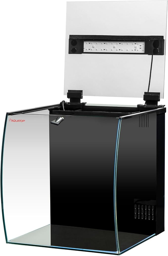 Aquatop 8.6 Gallon Bow Front Glass Aquarium Kit with Filter and LED Lighting - All in One Desktop Fish Tank, Ideal for Freshwater and Saltwater, BFK-08