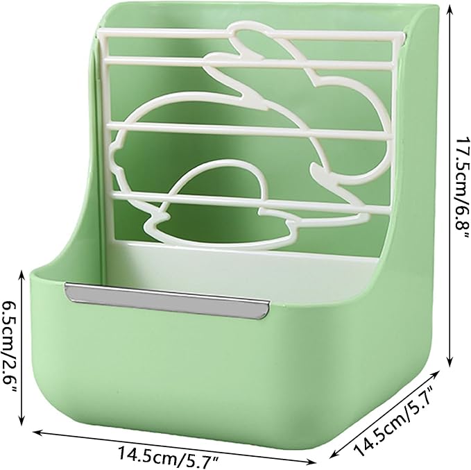 Rabbit Feeder, Hay Food Bin Feeder, Adjustable,Removable Grass Rack, Stainless Steel Edge, for Rabbit, Guinea Pig, Chinchilla (Green)